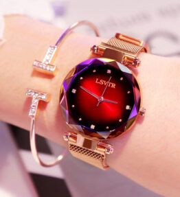 Rose Gold Women Watches Fashion Diamond Ladies Starry Sky Magnet Watch Waterproof Female Wristwatch